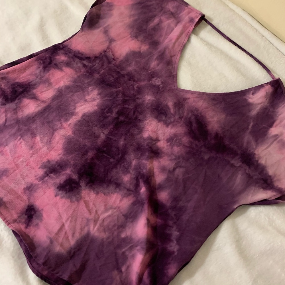 Tie dye pink and purple V-neck shirt
